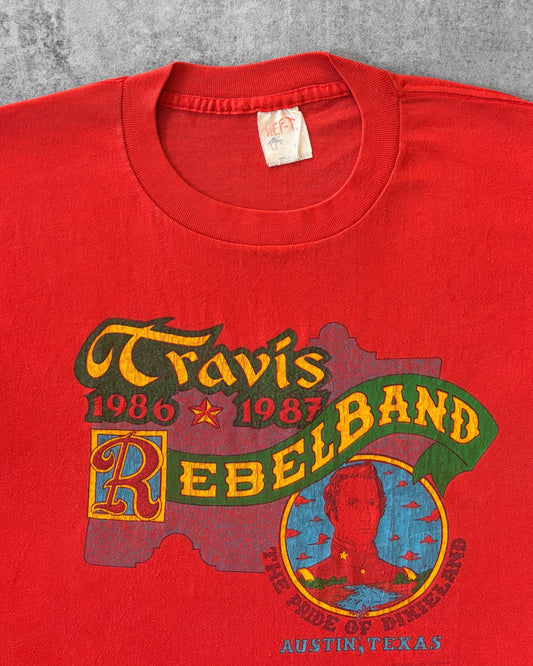 Vintage 1980s Austin Texas Travis Rebel Band Tee - Hef T by Tee Jays Tag - Made in USA