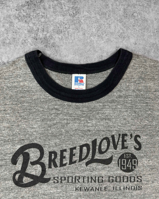 Vintage 1980s Breedlove’s Sporting Goods Russell Athletic Ringer T-Shirt – Made in USA – Sporting Goods Graphic Tee – Single Stitch