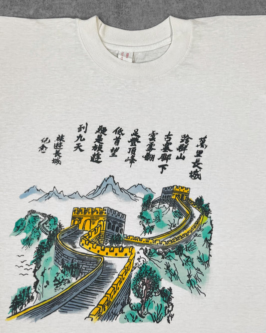 Vintage 1980s Great Wall of China Tourist T-Shirt - White Single Stitch - Souvenir Tee Screen Print
