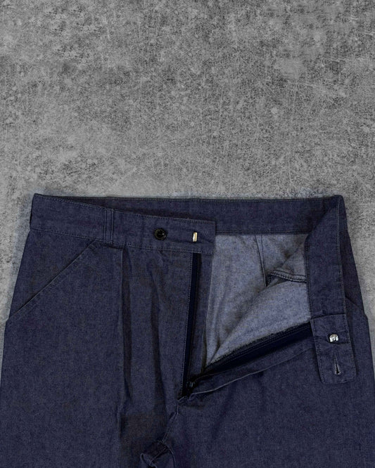 Vintage 1980s Denim Workwear Trousers – French Carpenter Pants – Pleated Front Utility