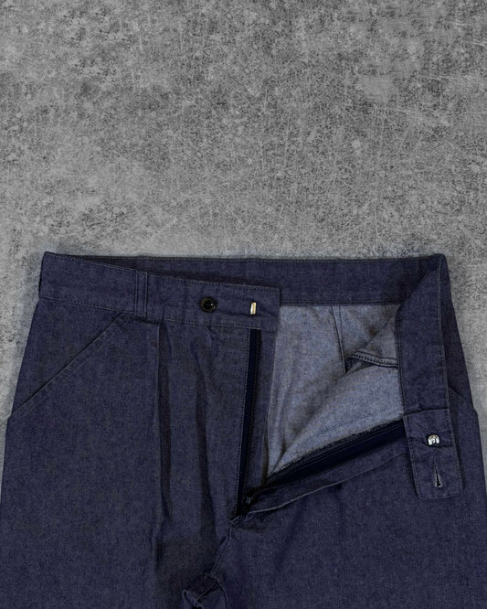 Vintage 1980s Denim Workwear Trousers – French Carpenter Pants – Pleated Front Utility