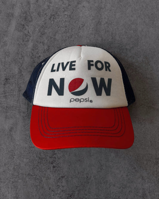 Retro Pepsi Trucker Cap – Live For Now – Red White Blue Mesh Hat – 2000s