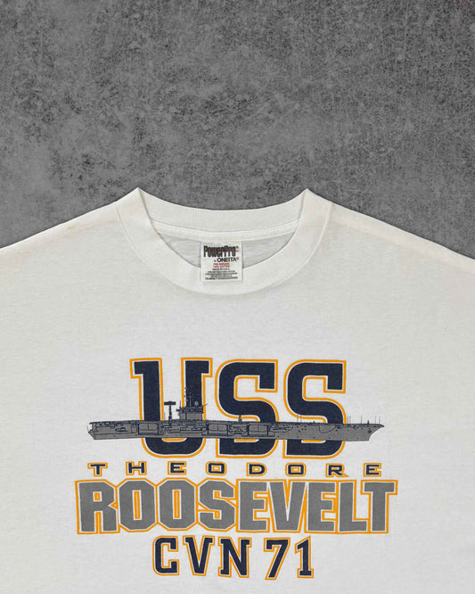 Vintage 1990s USS Theodore Roosevelt CVN-71 Navy Aircraft Carrier T-Shirt – Oneita Power Pro – Made USA