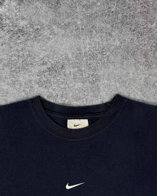 Vintage 2000s Nike Mini Swoosh Graphic T-Shirt – Back Print Logo Tee Navy