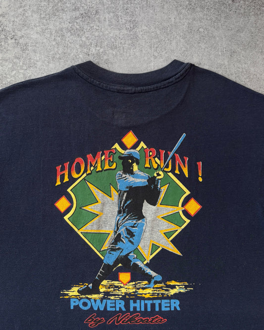 Vintage 90s Nikoata Baseball Tee – Power Hitter Graphic – Home Run Cartoon
