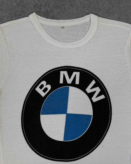 Vintage 1970s BMW Logo T-Shirt - Single Stitch - White 100% Cotton Promo Tee