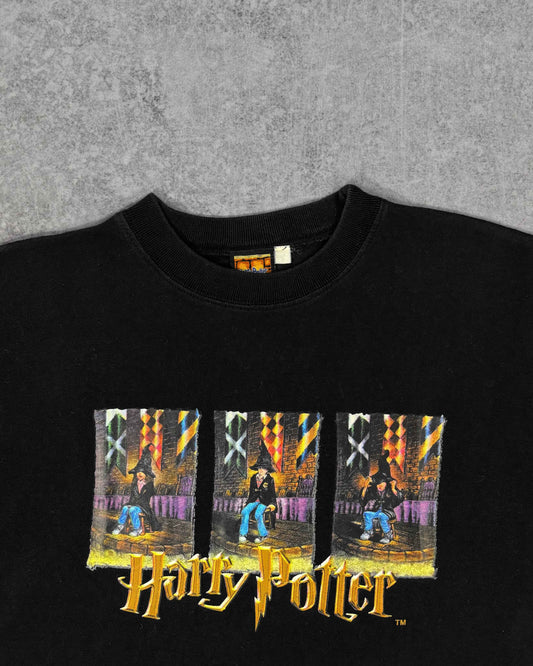 Vintage 2001 Harry Potter Movie Promo T-Shirt Black Graphic Tee