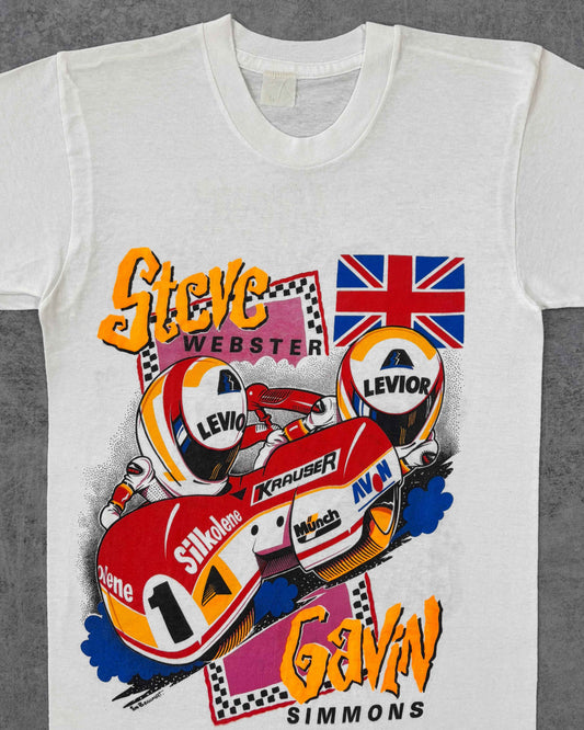 Vintage 1991 Screen Stars Steve Webster Gavin Simmons Sidecar Racing T-Shirt - Motorcycle Graphic - Made in USA - Single Stitch