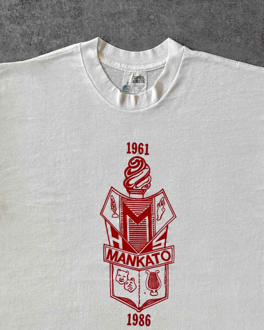 Vintage 1986 Mankato High School Crest Tee - Capital Athletic Tag - USA Made