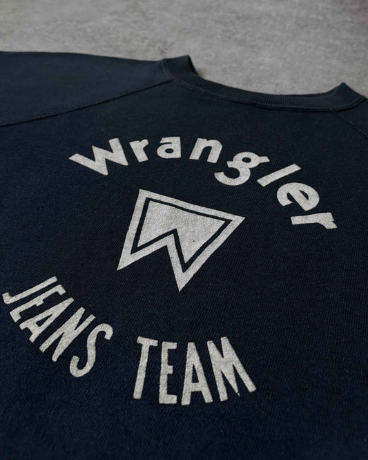 Vintage 1970s Wrangler Jeans Team Crewneck – Champion Blank – Flocked Print