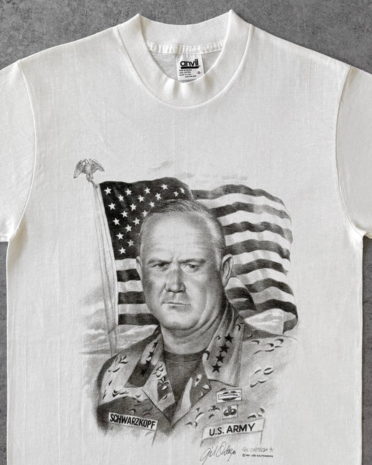 Vintage 1991 Schwarzkopf Desert Storm T-Shirt – U.S. Army General Graphic – Made in USA