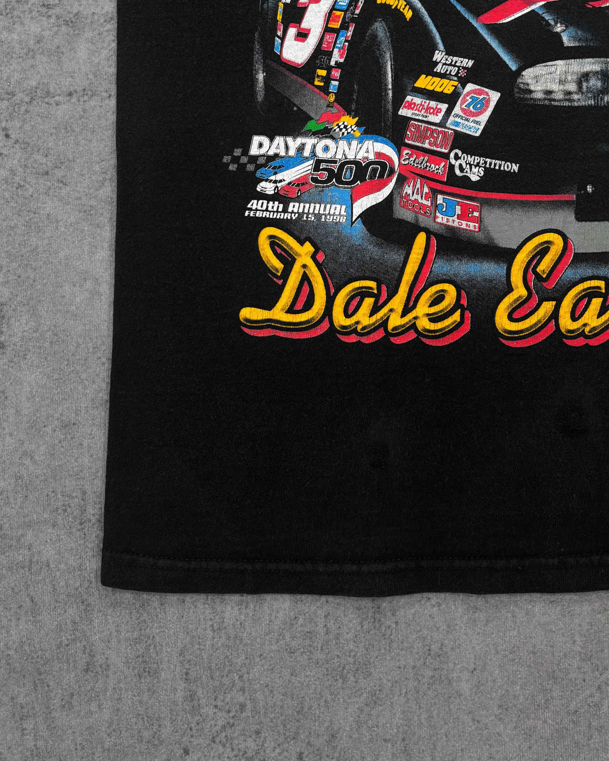 Vintage 1998 Dale Earnhardt Daytona 500 Champion NASCAR Double Sided Racing T-Shirt - Competitors View Black