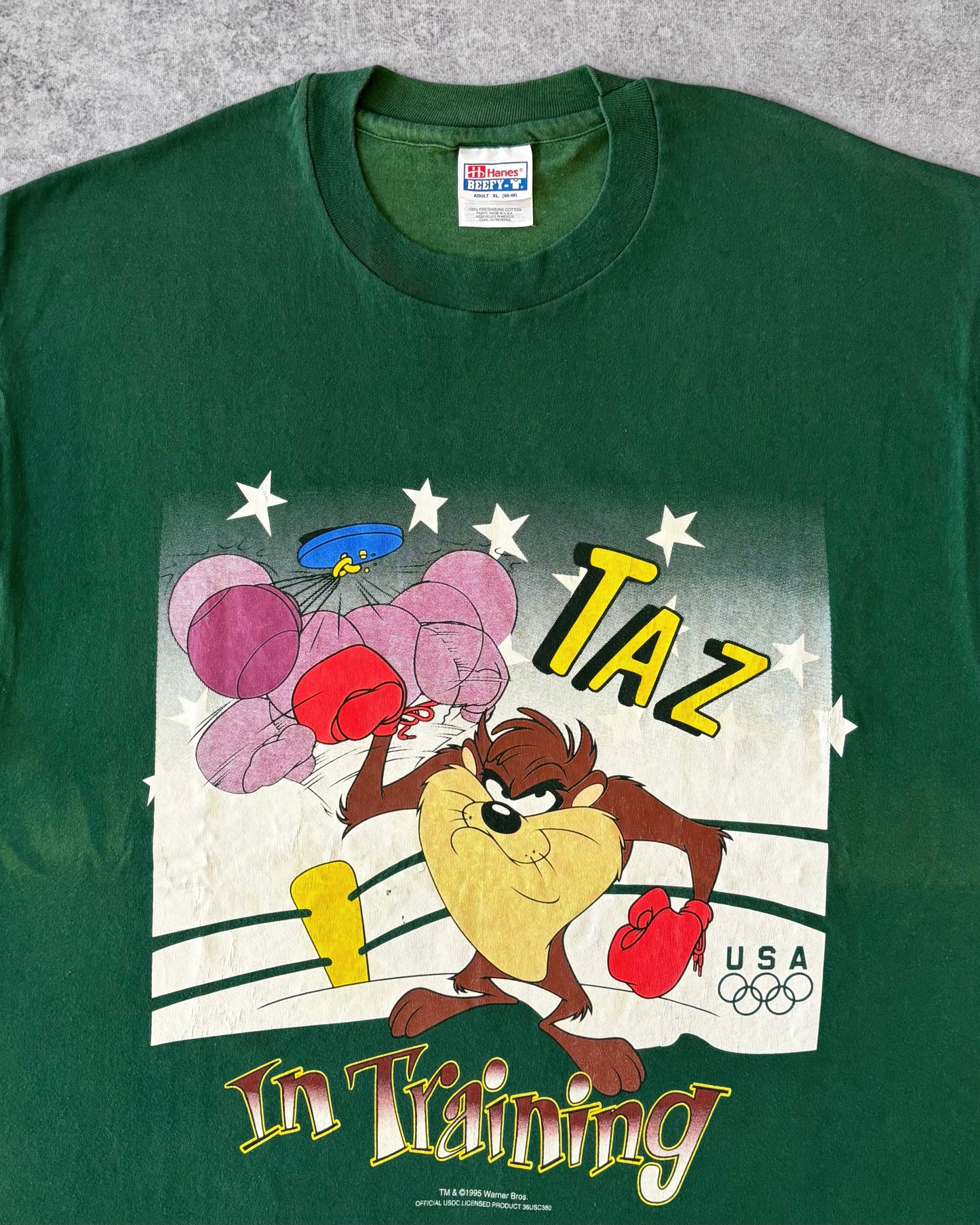 Vintage 1995 Looney Tunes Taz Olympics Sun Faded T-Shirt - Made in USA