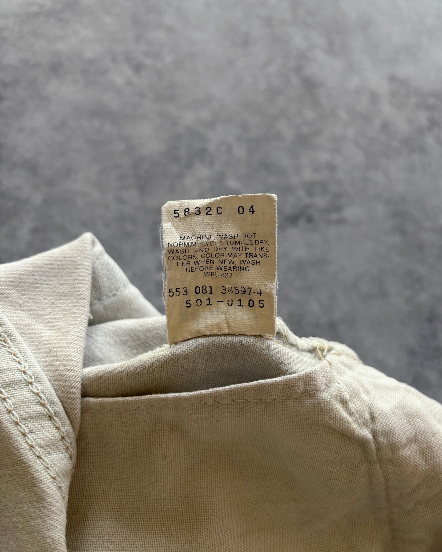 Vintage Mid 1990s Desert Sand Levi’s 501 USA – Marble Wash Sand/Ice Fade