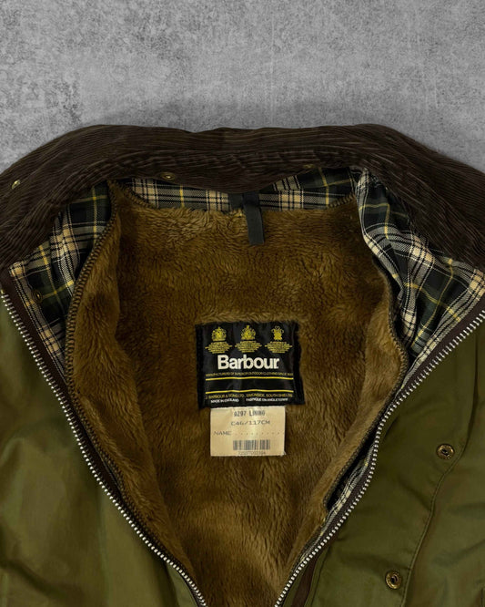 Vintage 1990s Barbour Beaufort Waxed Jacket Olive – Removable Pile Lining – Corduroy Collar – Classic British Country Jacket