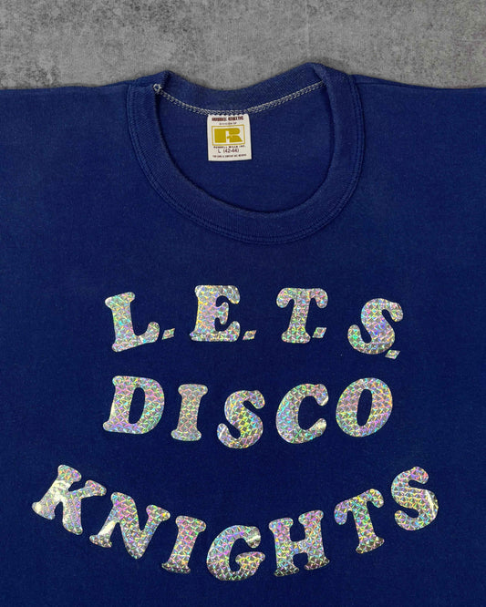 Vintage 1970s Russell Athletic LETS DISCO KNIGHTS T-Shirt - Blue Single Stitch - Made in USA - Disco Graphic Tee
