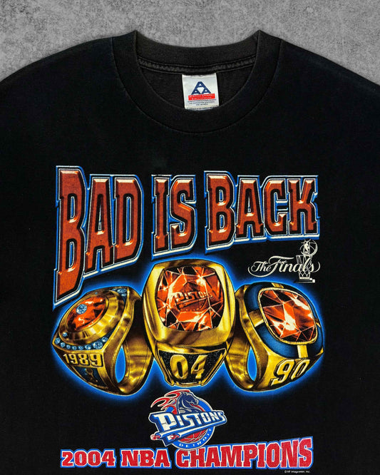 Vintage 2004 Detroit Pistons NBA Champions “Bad Is Back” Finals Graphic T-Shirt - Black