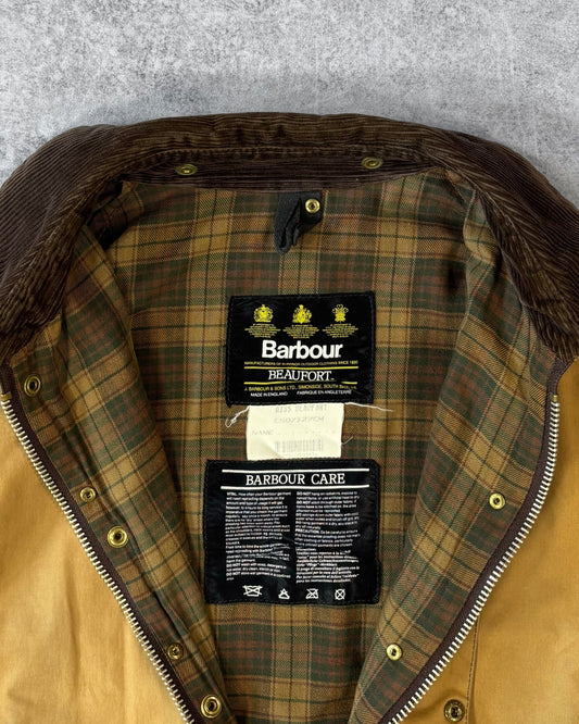 Vintage 1990s Barbour Beaufort Wax Jacket Mustard Yellow – Made in England British Field Jacket