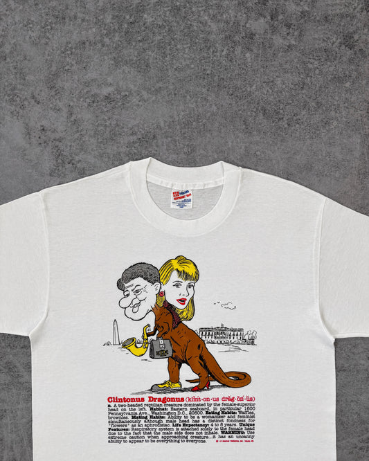 Vintage 1990s Clintonus Dragonus Political Graphic T-Shirt – Hanes Heavyweight - USA Made