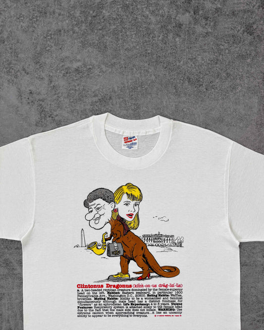 Vintage 1990s Clintonus Dragonus Political Graphic T-Shirt – Hanes Heavyweight - USA Made