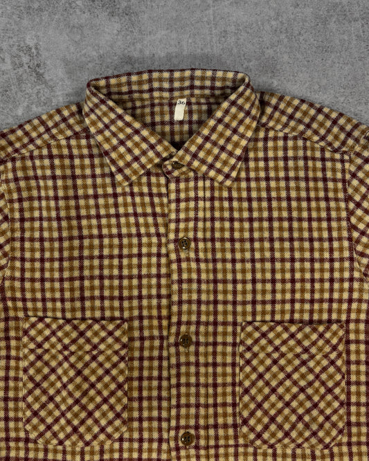Vintage 1970s Plaid Brown Burgundy Flannel Shirt - Button Up Plaid Shirt