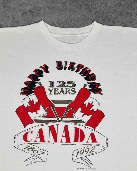 Vintage 1992 Canada 125 Years Anniversary Graphic T-Shirt – Happy Birthday Canada Tee – Single Stitch - Made in Canada