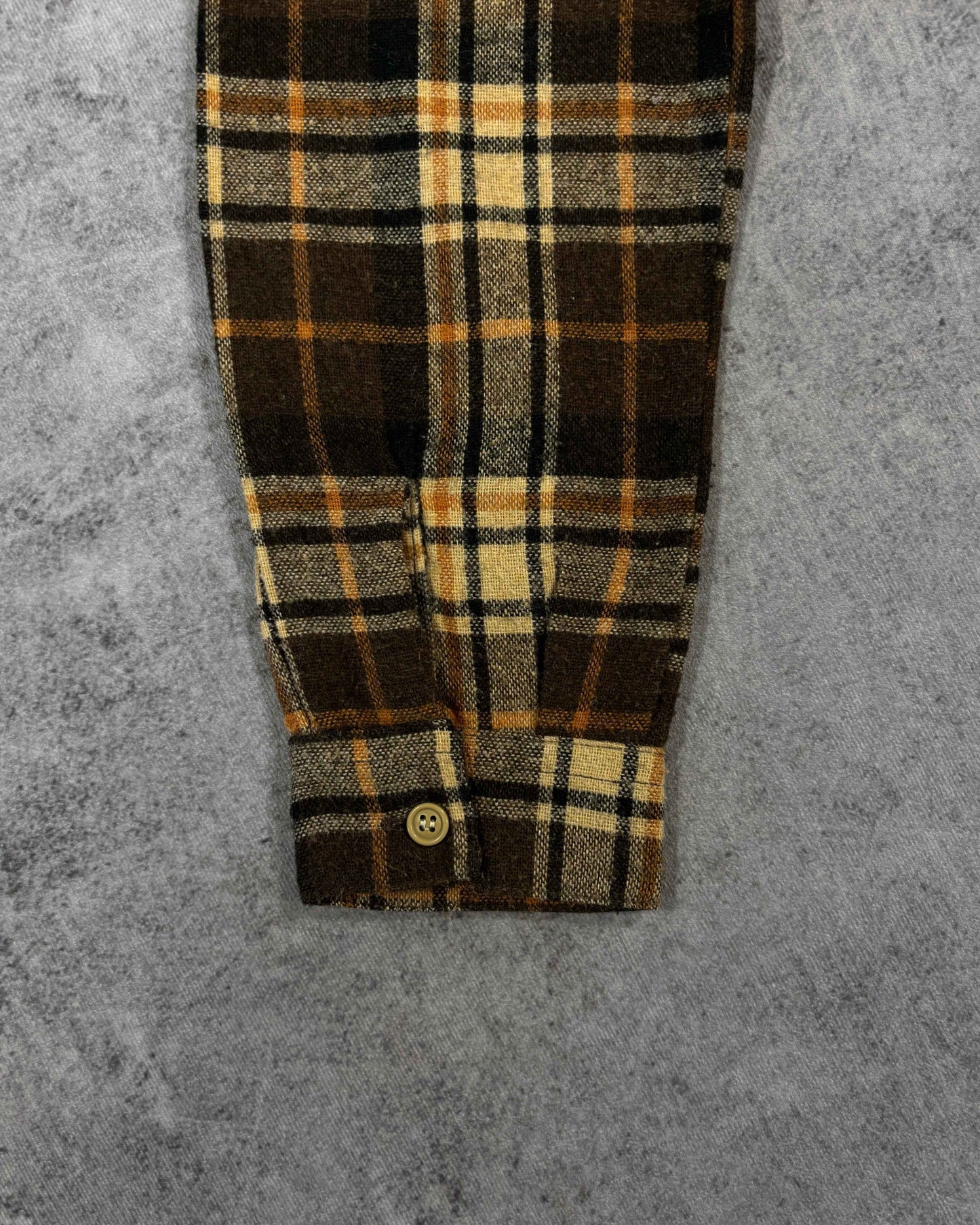 Vintage 1990s Super Star Plaid Flannel Brown Shirt - Beige Check Workwear Button Up