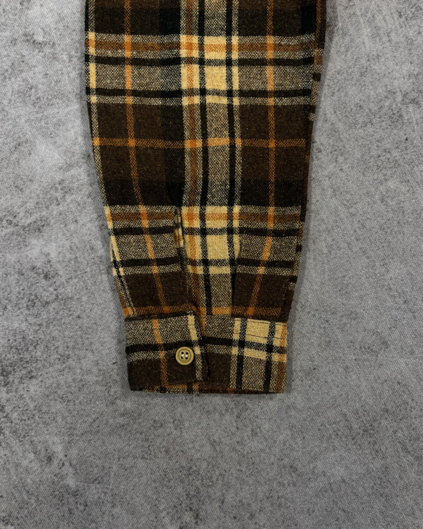 Vintage 1990s Super Star Plaid Flannel Brown Shirt - Beige Check Workwear Button Up