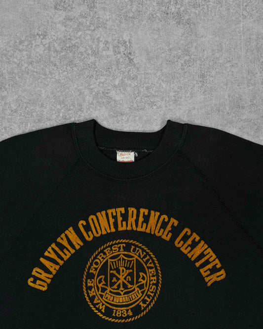 Vintage 1970s Graylyn Conference Center Wake Forest University Crewneck - Flocked Print - Made in USA