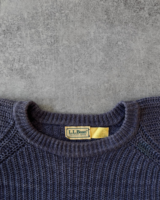 Vintage Late 1970s L.L. Bean Raglan Fisherman Sweater – Navy Cotton Knit – USA Classic