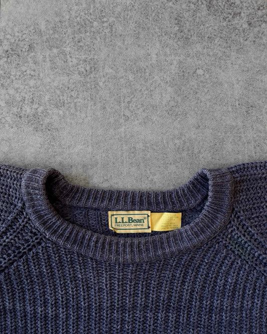 Vintage Late 1970s L.L. Bean Raglan Fisherman Sweater – Navy Cotton Knit – USA Classic