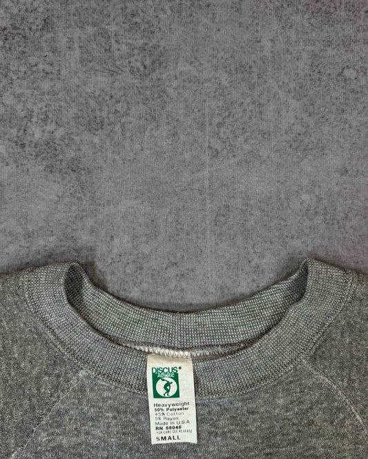 Vintage 1980s Discus Athletic Heather Grey Raglan Crewneck Sweatshirt – Made in USA