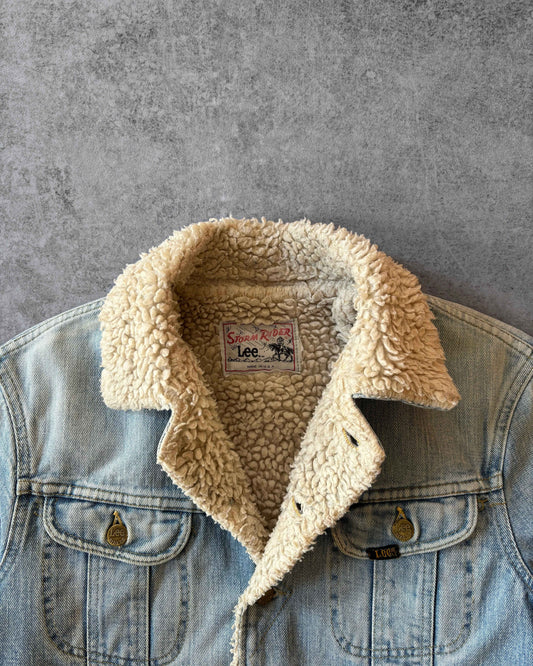 Vintage 1970s Lee Storm Rider Sherpa Denim Jacket – Made in USA – Faded Light Wash