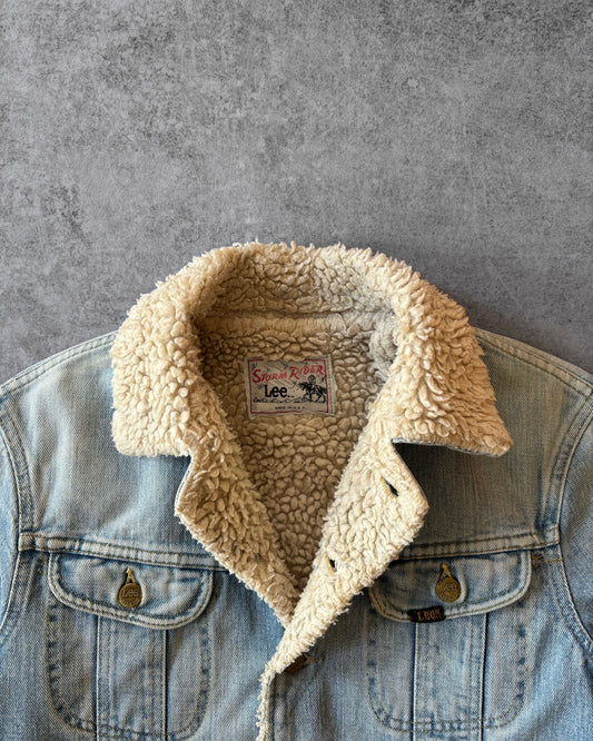 Vintage 1970s Lee Storm Rider Sherpa Denim Jacket – Made in USA – Faded Light Wash