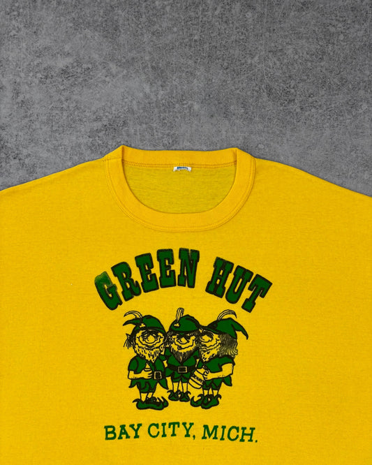 Vintage 1980s Green Hut Bay City Michigan Graphic T-Shirt – Screen Print