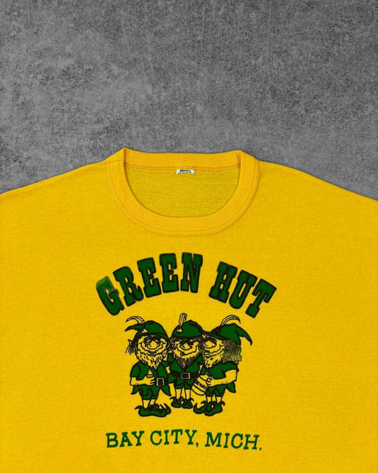 Vintage 1980s Green Hut Bay City Michigan Graphic T-Shirt – Screen Print