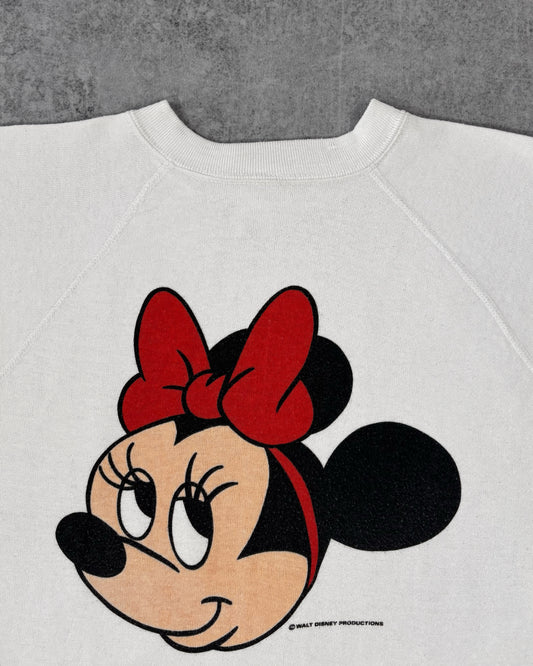 Vintage 1980s Minnie Mouse Disney Raglan Crewneck – Made in USA – Screen Print – Walt Disney Productions