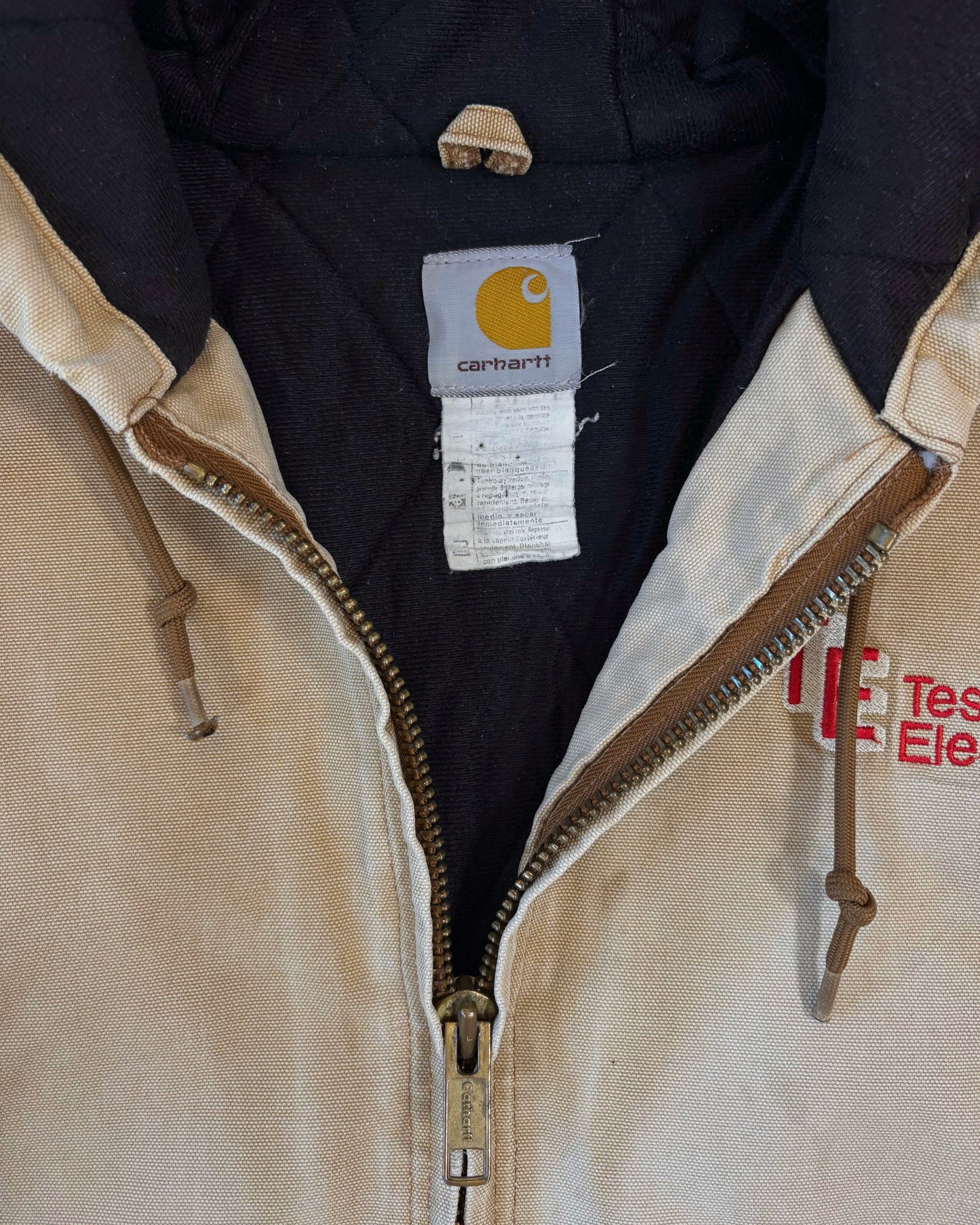 Vintage Early 2000s Tesdell Electric Carhartt Active Jacket J130 – Distressed Tan Duck Canvas Workwear Hoodie