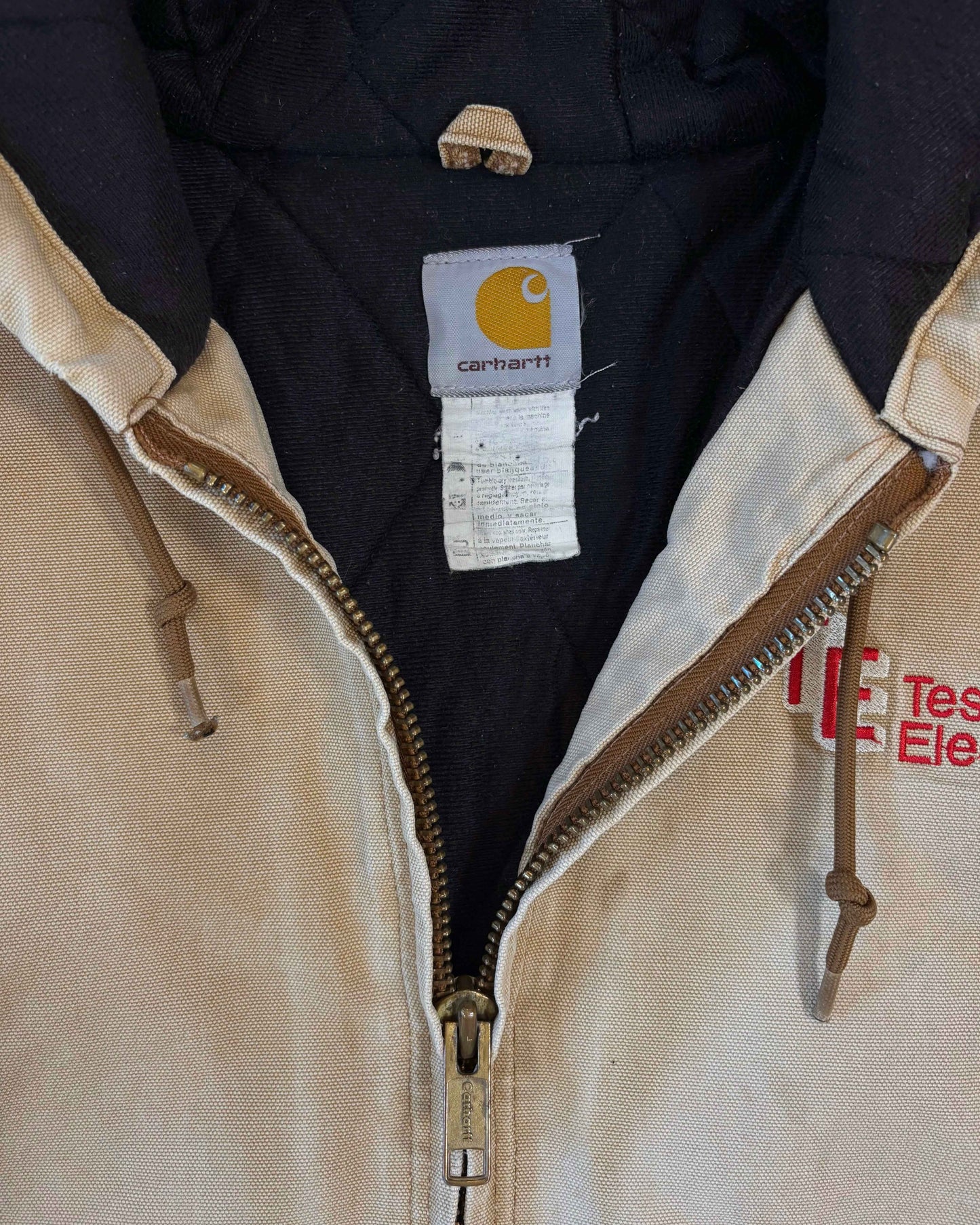 Vintage Early 2000s Tesdell Electric Carhartt Active Jacket J130 – Distressed Tan Duck Canvas Workwear Hoodie