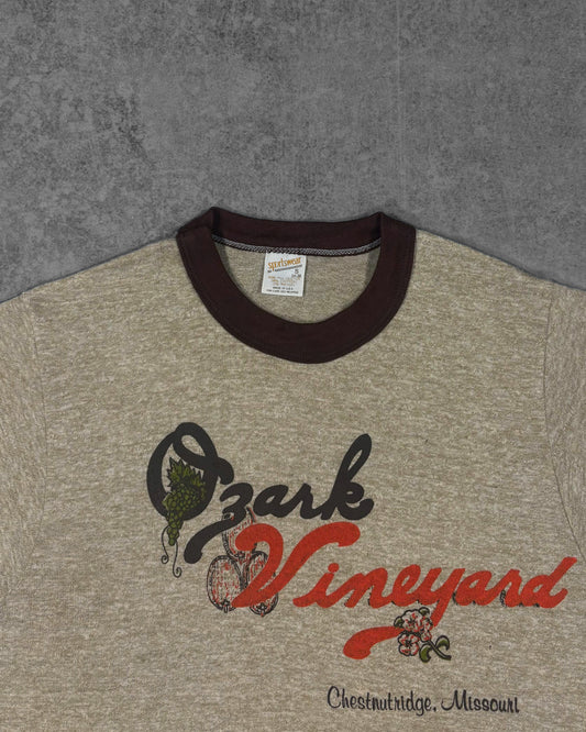 Ozark Vineyard grape graphic print detail on vintage ringer t-shirt