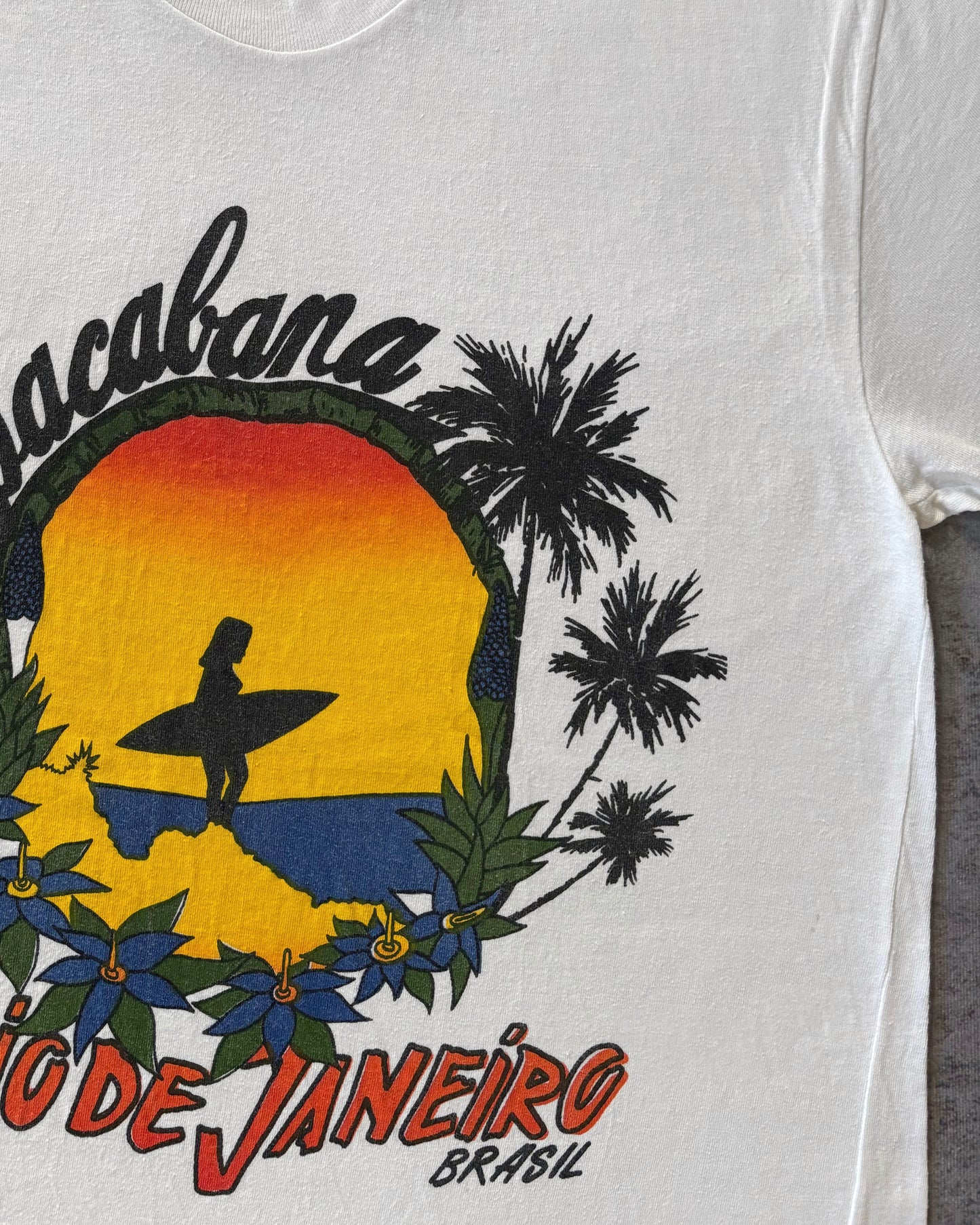 Vintage 80s Copacabana Surf T-Shirt – Rio de Janeiro Brazil Tee – Sunset Graphic