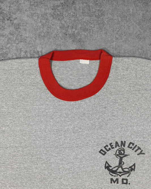 Ocean City Maryland anchor graphic print detail on vintage ringer t-shirt