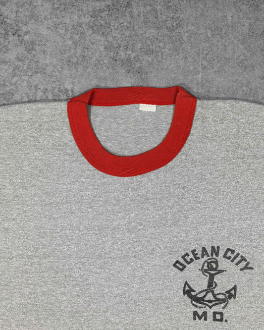 Vintage 1980s Ocean City MD Ringer T-Shirt - Tourist Souvenir Tee - Made USA