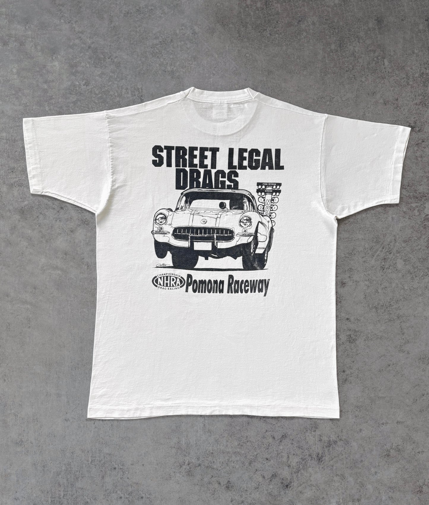 Vintage 1990s Street Legal Drags Pomona Raceway T-Shirt – NHRA Graphic – Made in USA
