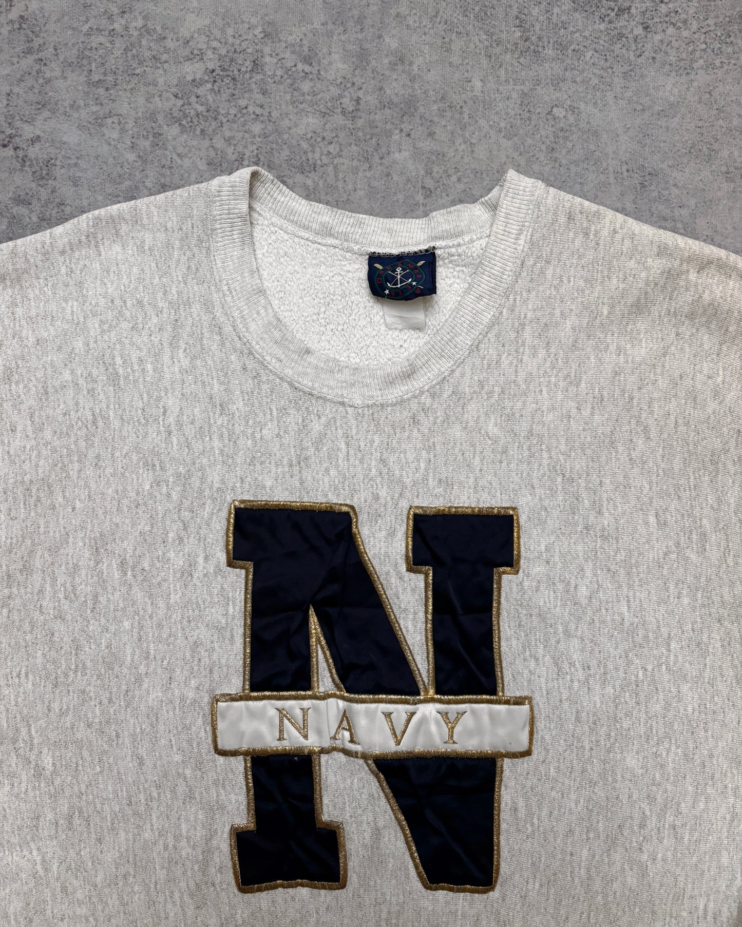 Vintage 1990s Embroidered Navy Reverse Weave Crewneck