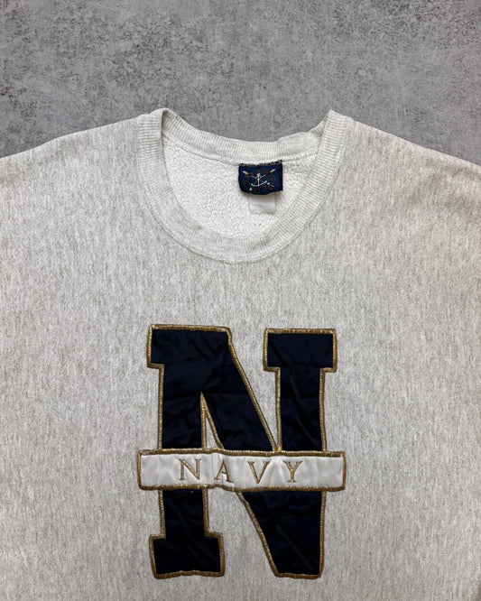 Vintage 1990s Embroidered Navy Reverse Weave Crewneck