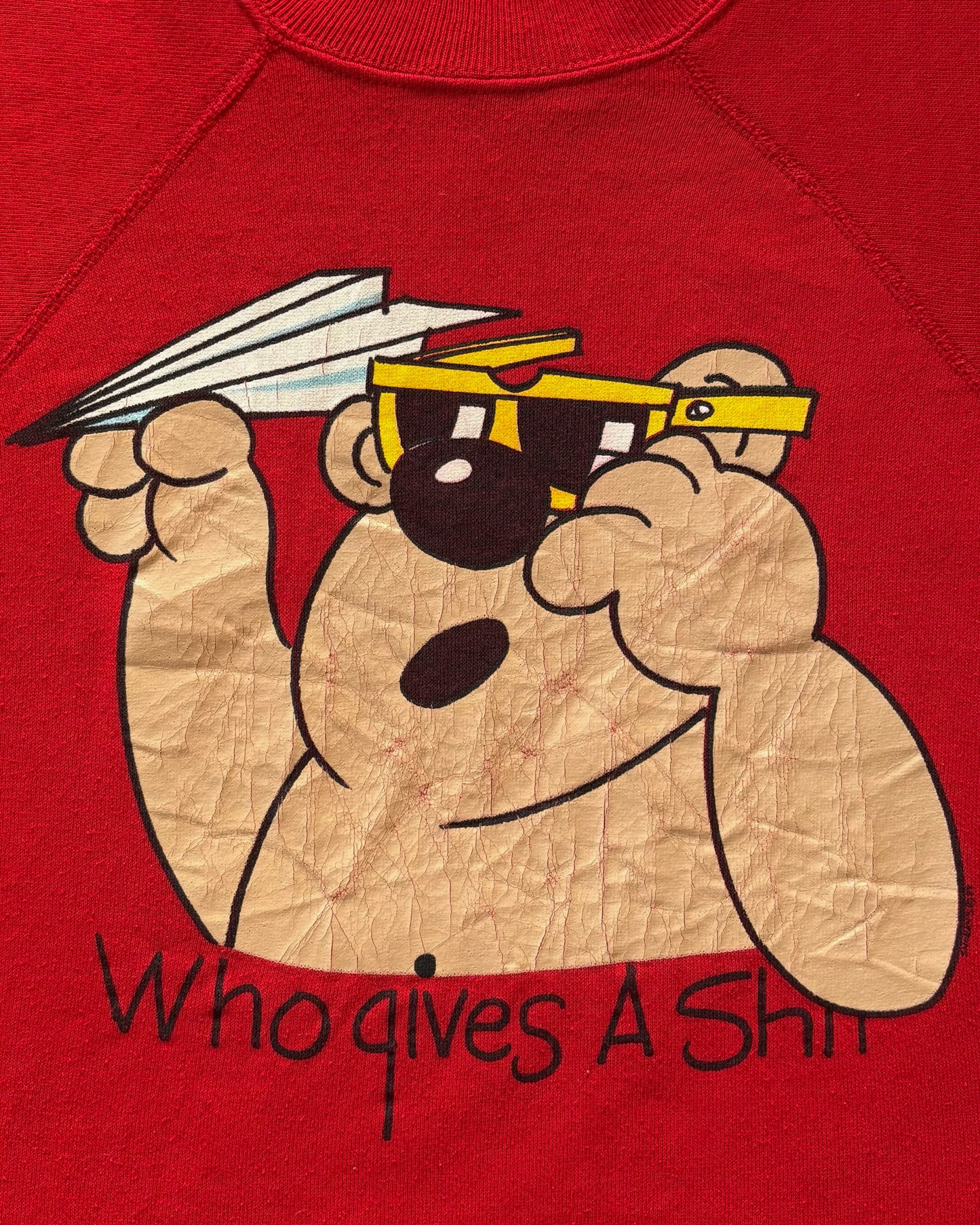 Vintage 1980s “Who Gives a Sh*t” Bear Raglan Crewneck