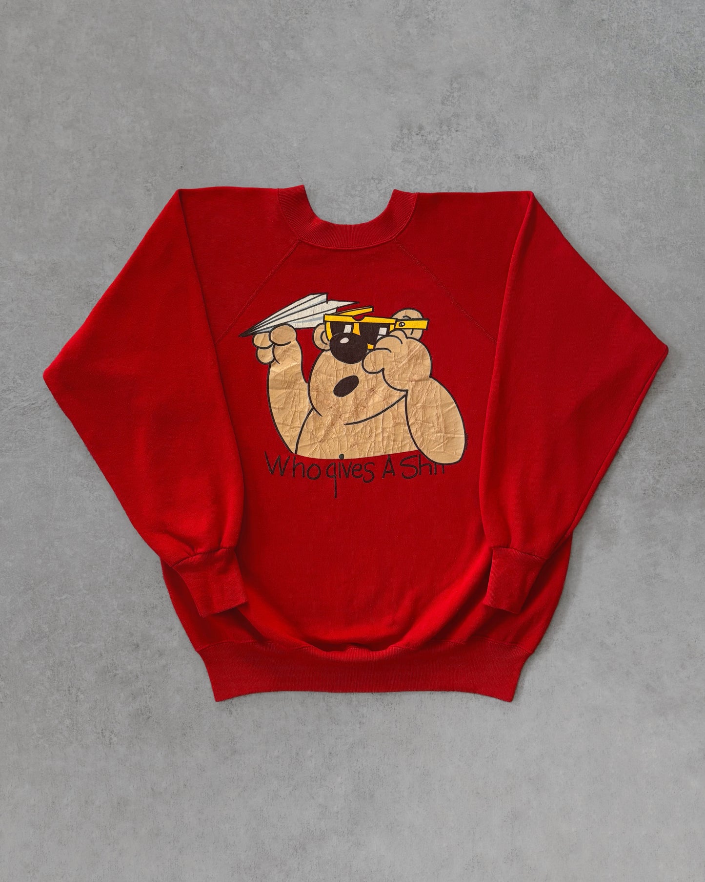 Vintage 1980s “Who Gives a Sh*t” Bear Raglan Crewneck
