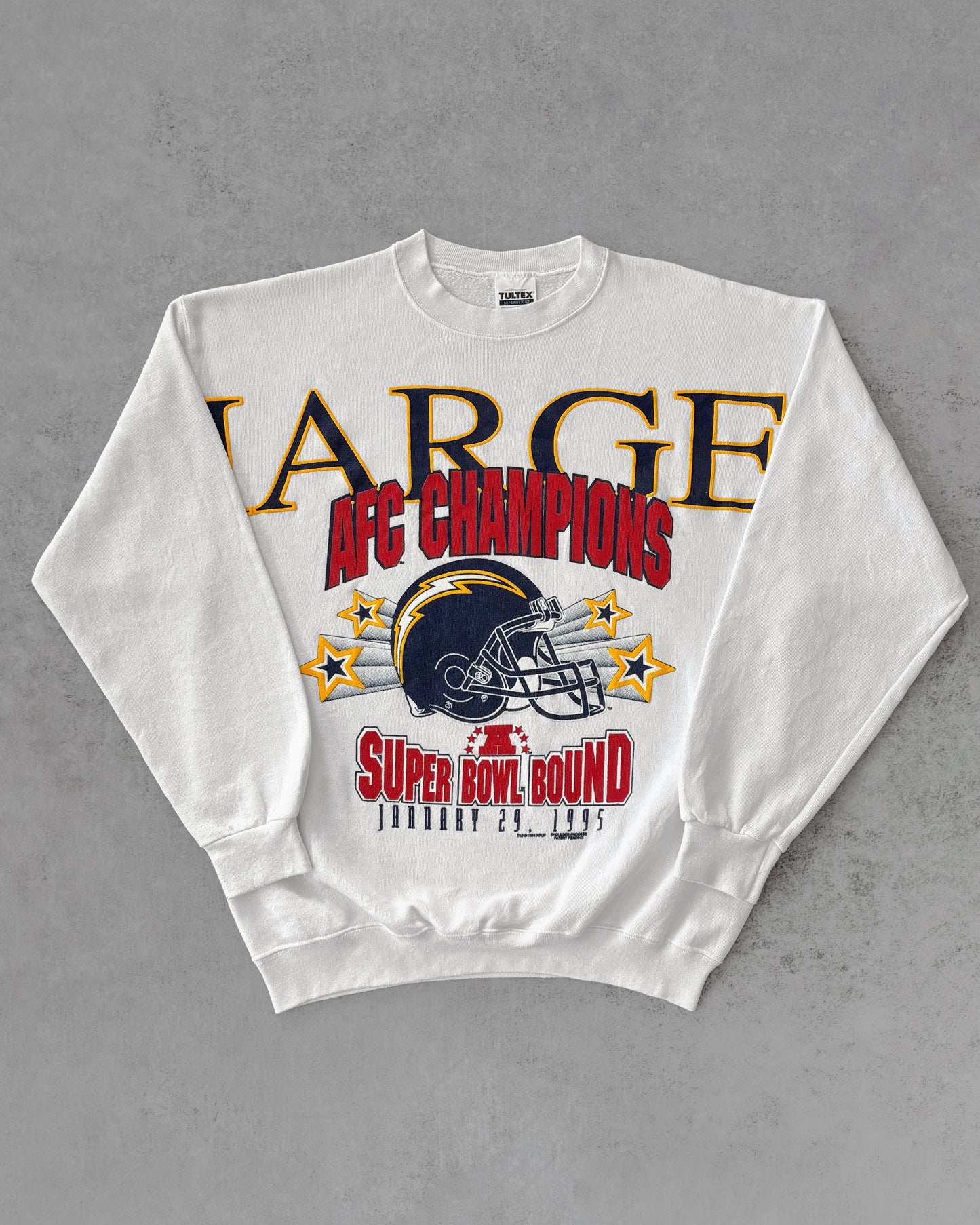 Vintage 1995 NFL Chargers Super Bowl Crewneck – Full Frontal Print – USA Made
