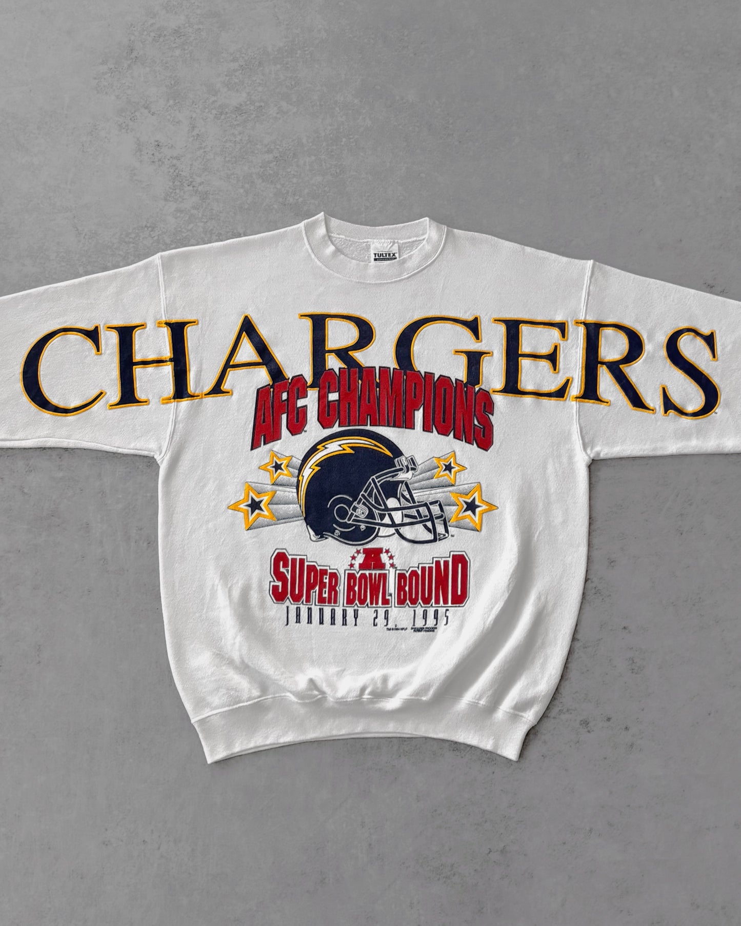 Vintage 1995 NFL Chargers Super Bowl Crewneck – Full Frontal Print – USA Made